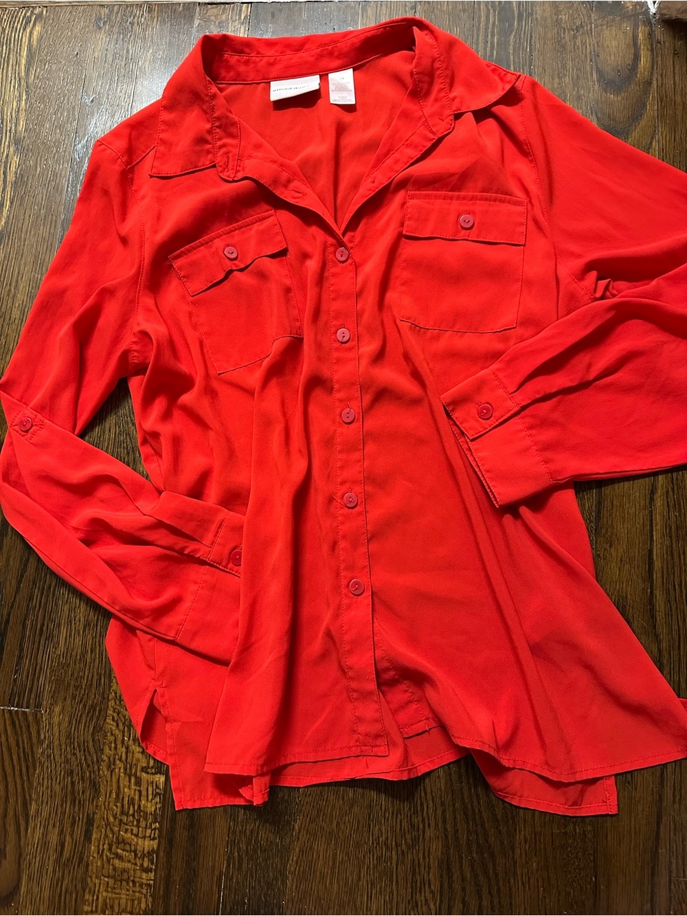 Alfred Dunner Vibrant Red Button-Front Dress Shirt with Roll Tab Sleeves